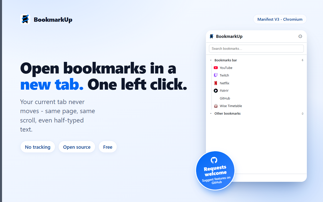 Open any bookmark in a new tab with one left click